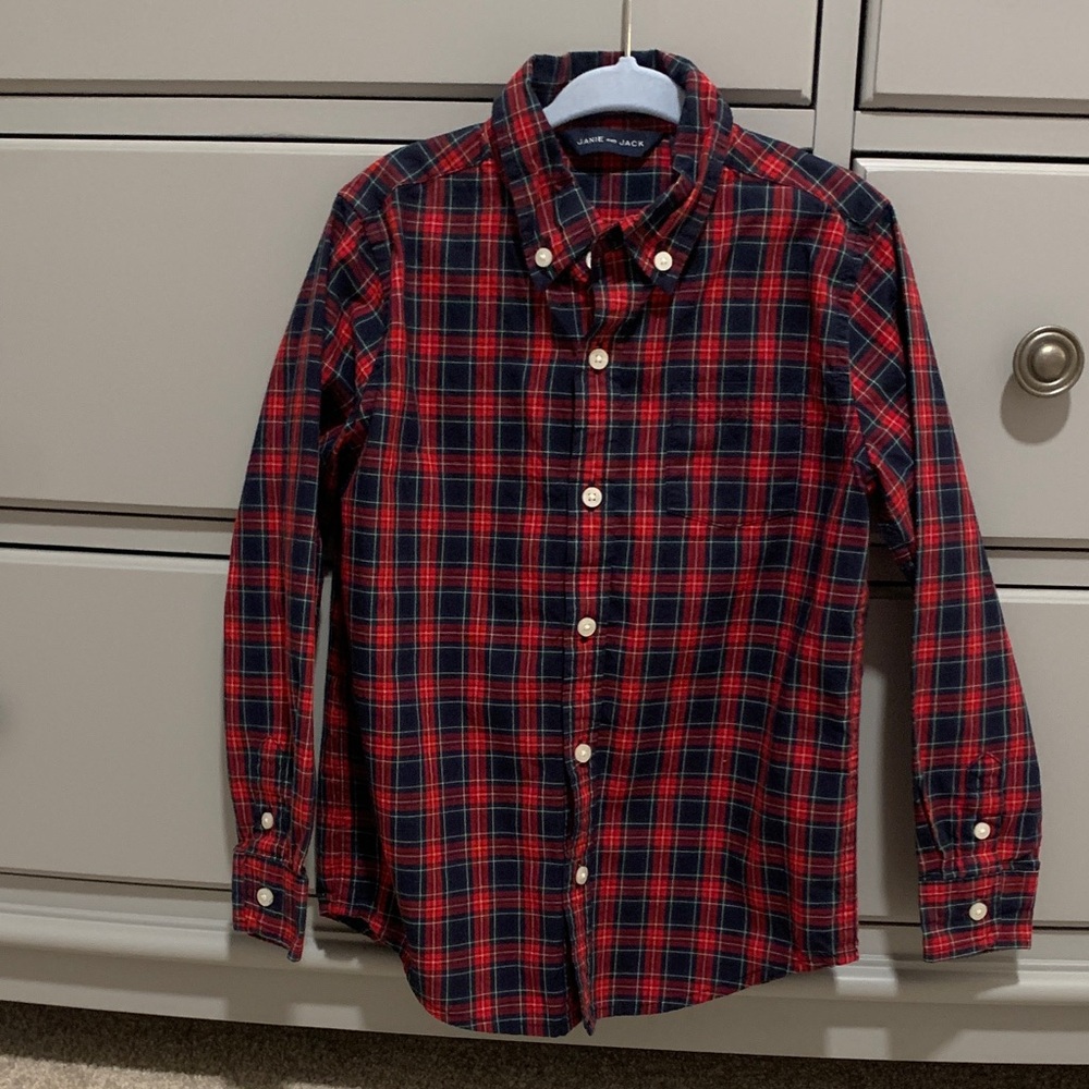 Janie and Jack Red and Blue Plaid Button Down Shirt